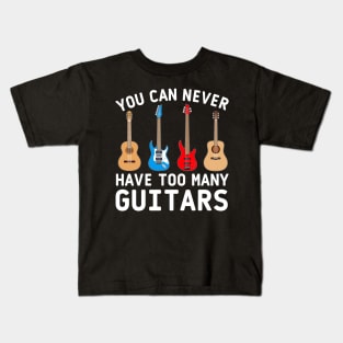 Guitar bass acoustic classic electric white text Kids T-Shirt